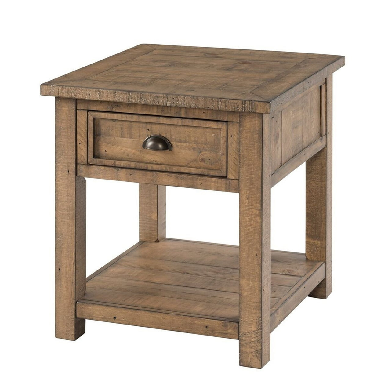 Coastal Style Square Wooden End Table with 1 Drawer, Brown - Saltoro Sherpi