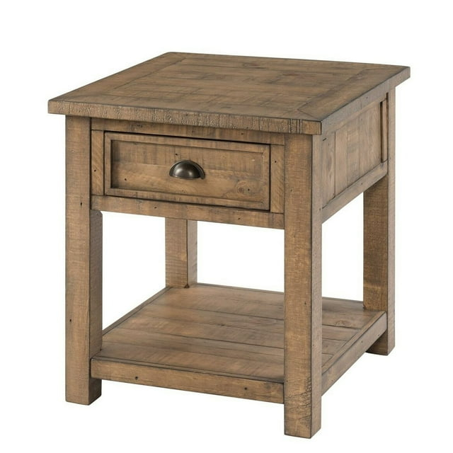 Coastal Style Square Wooden End Table with 1 Drawer, Brown - Saltoro Sherpi