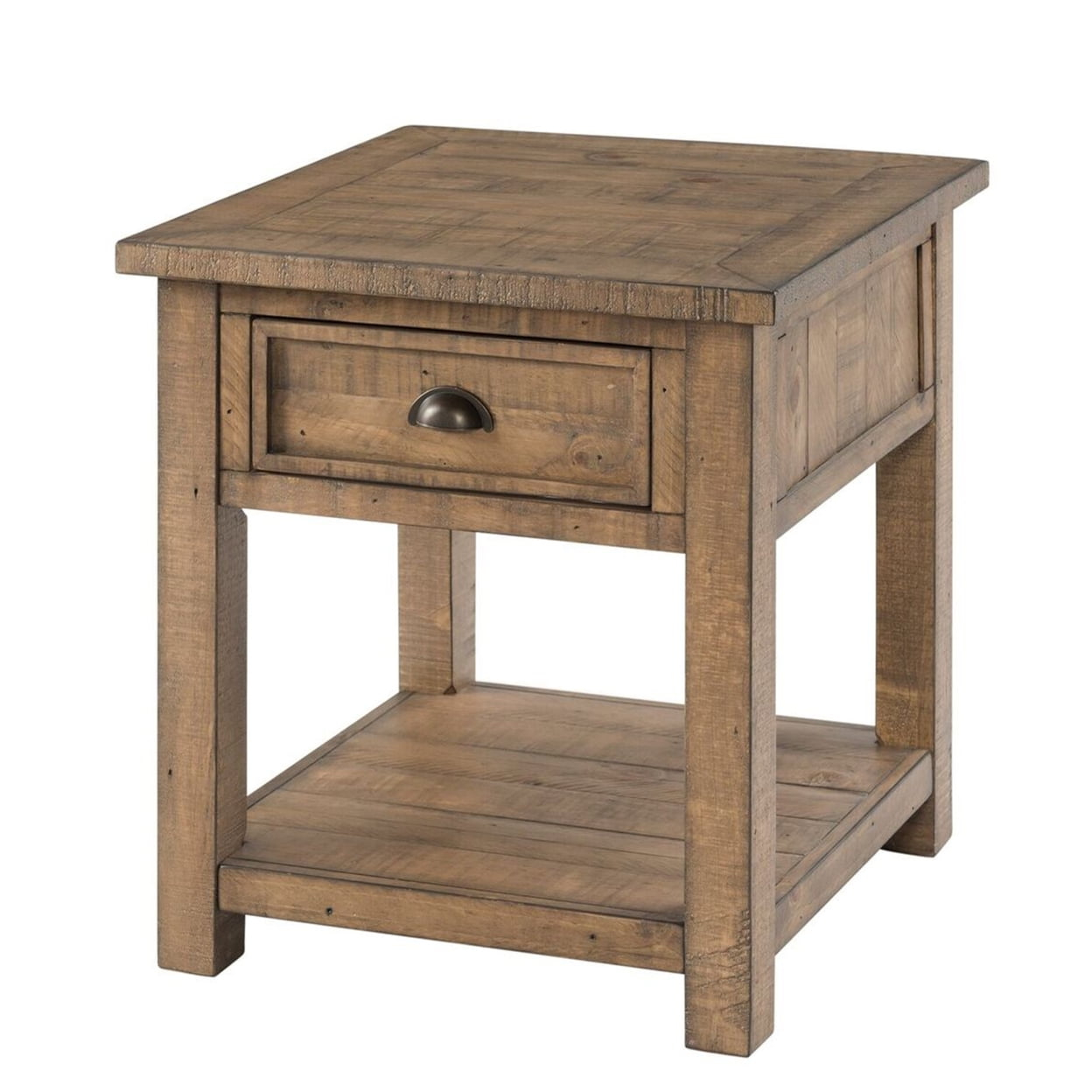 Coastal Style Square Wooden End Table with 1 Drawer, Brown - Saltoro Sherpi