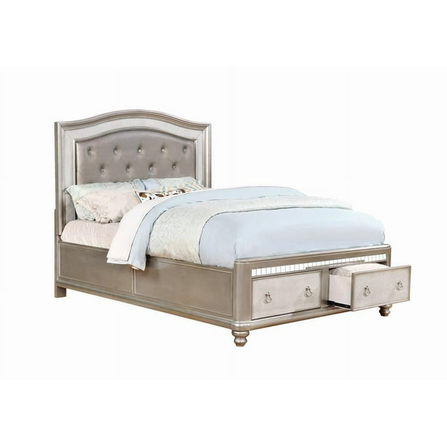 Bling Game Upholstered Storage Queen Bed Metallic Platinum