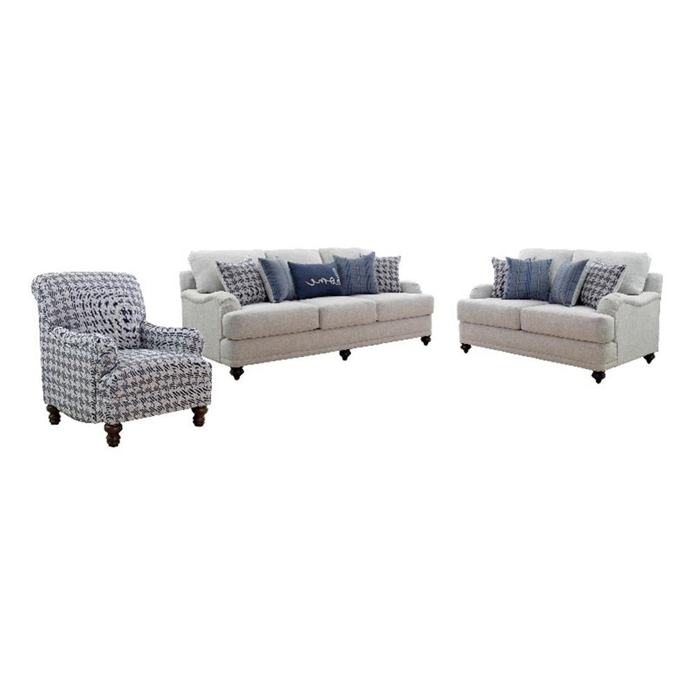 Coaster 3-Piece Transitional Recessed Arms Upholstery Fabric Sofa Set in Gray