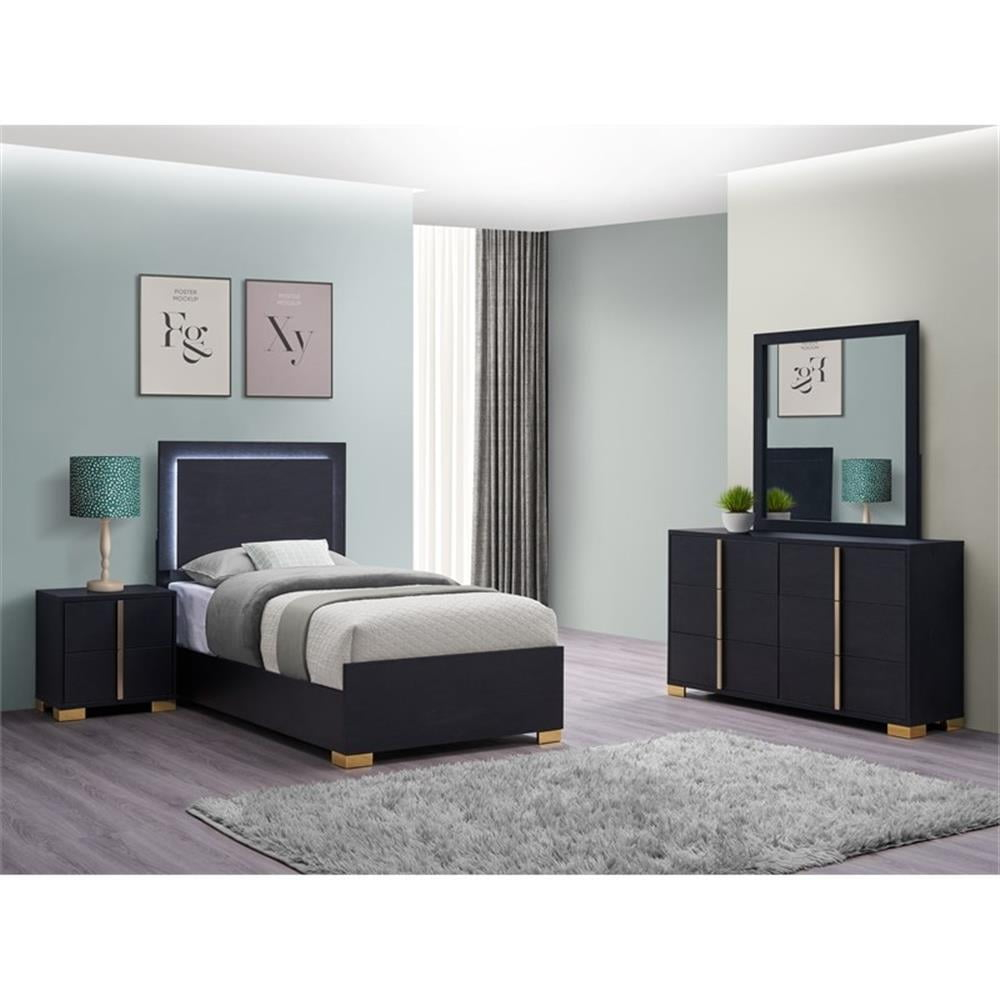 Coaster 4-Piece Contemporary Wood Twin Bedroom Set in Black/Gold
