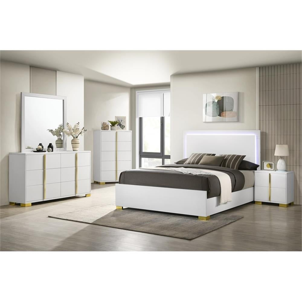 Coaster 5-Piece Contemporary Wood Full Bedroom Set in White/Gold