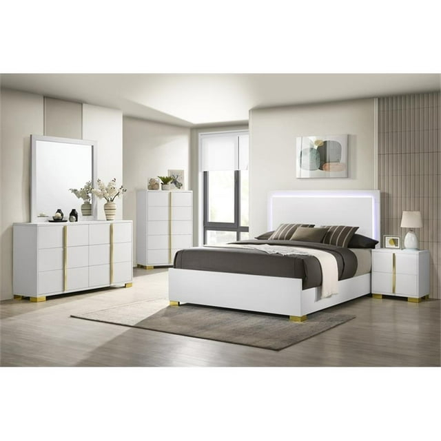 Coaster 5-Piece Contemporary Wood Full Bedroom Set in White/Gold