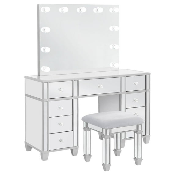 Coaster Allora 9-drawer Mirrored Storage Vanity Set with Hollywood Lighting Metallic