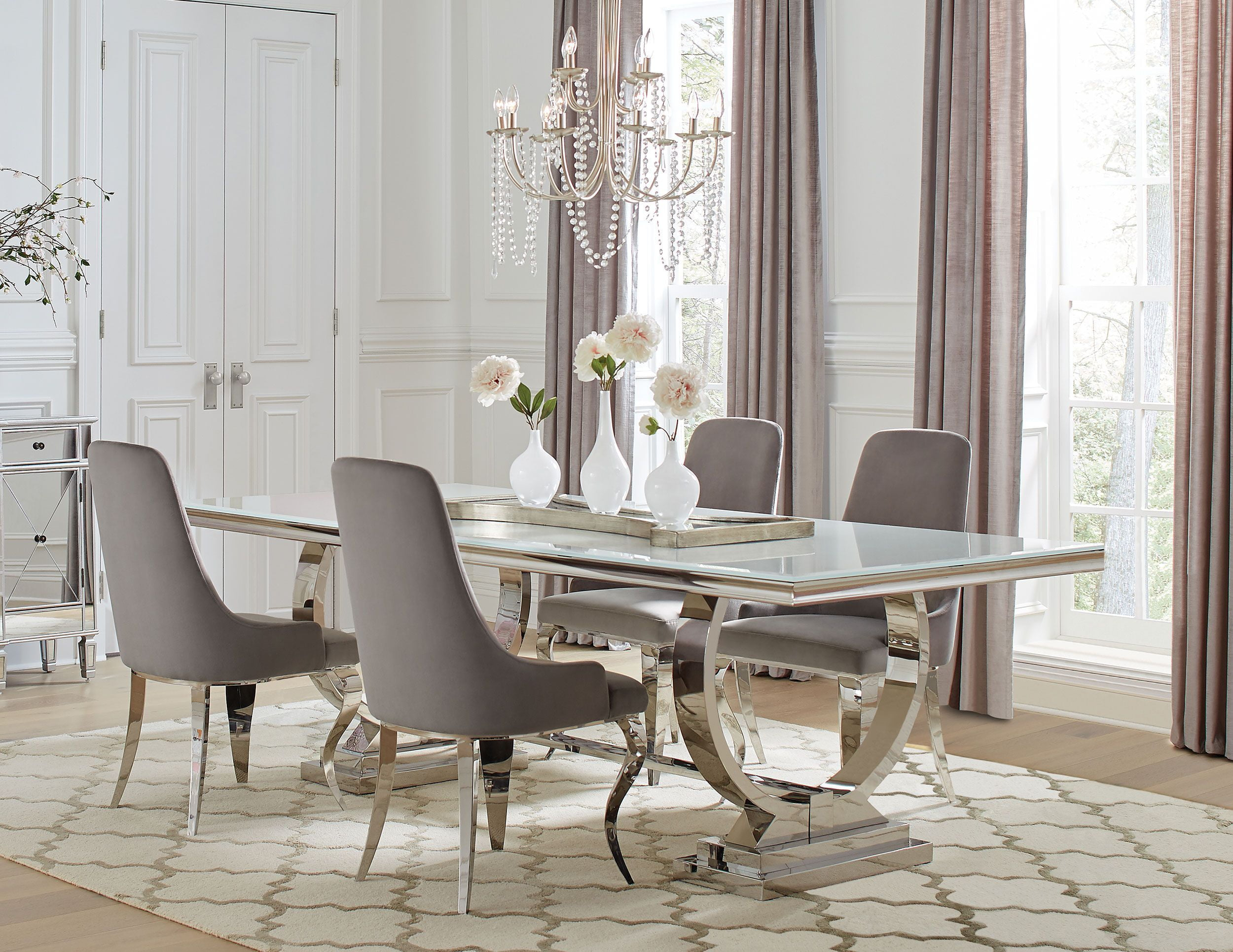 Coaster Antoine 5-Piece Modern Metal Rectangular Dining Set in Chrome and Gray