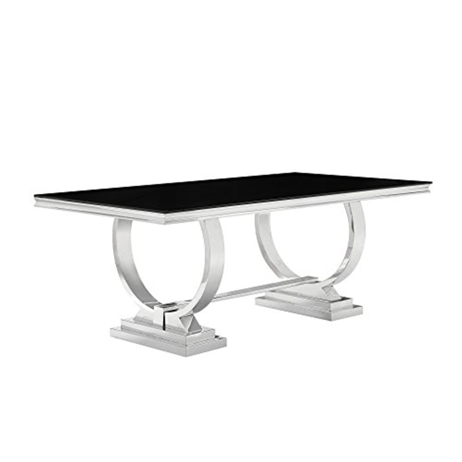 Coaster Antoine Rectangular Dining Table Silver and Black-Shape:Rectangular