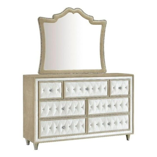 Coaster Antonella 7-drawer Velvet Upholstered Dresser Ivory and Camel