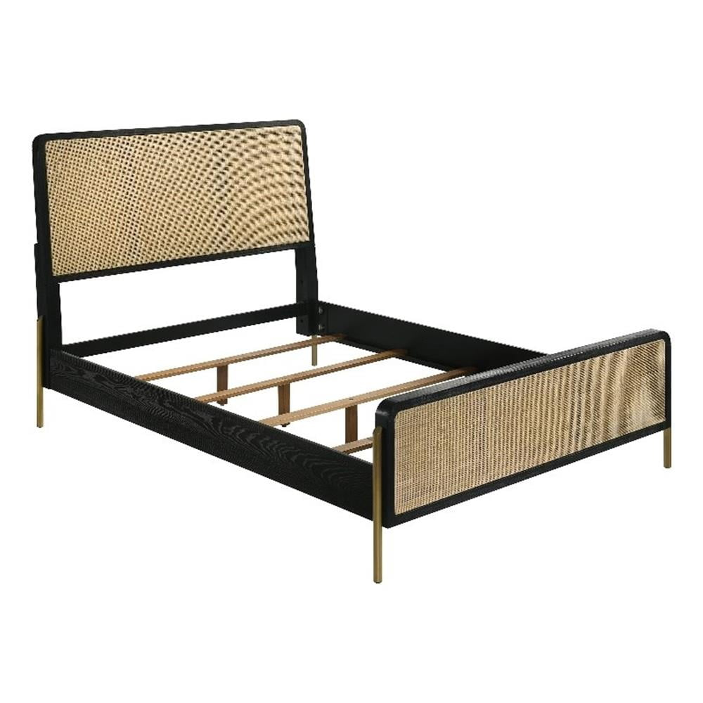 Coaster Arini Wood Queen Bed Woven Rattan Headboard Black and Natural