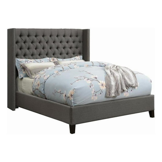 Coaster Bancroft Upholstered Transitional Wood & Fabric Full Bed in Black/Gray