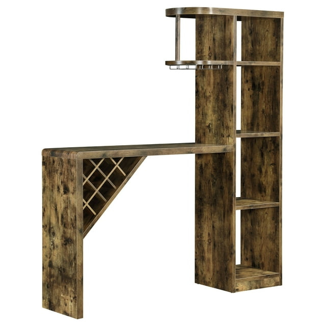 Coaster  Farmhouse Wood Bar Table Storage with 5-Shelf in Nutmeg