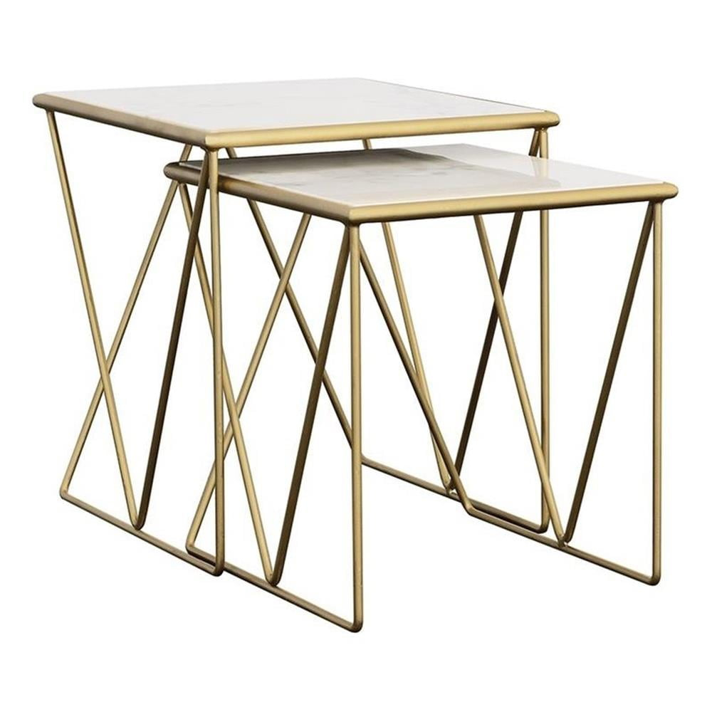 Coaster Bette 2-Piece Marble Top Nesting Table in White and Gold