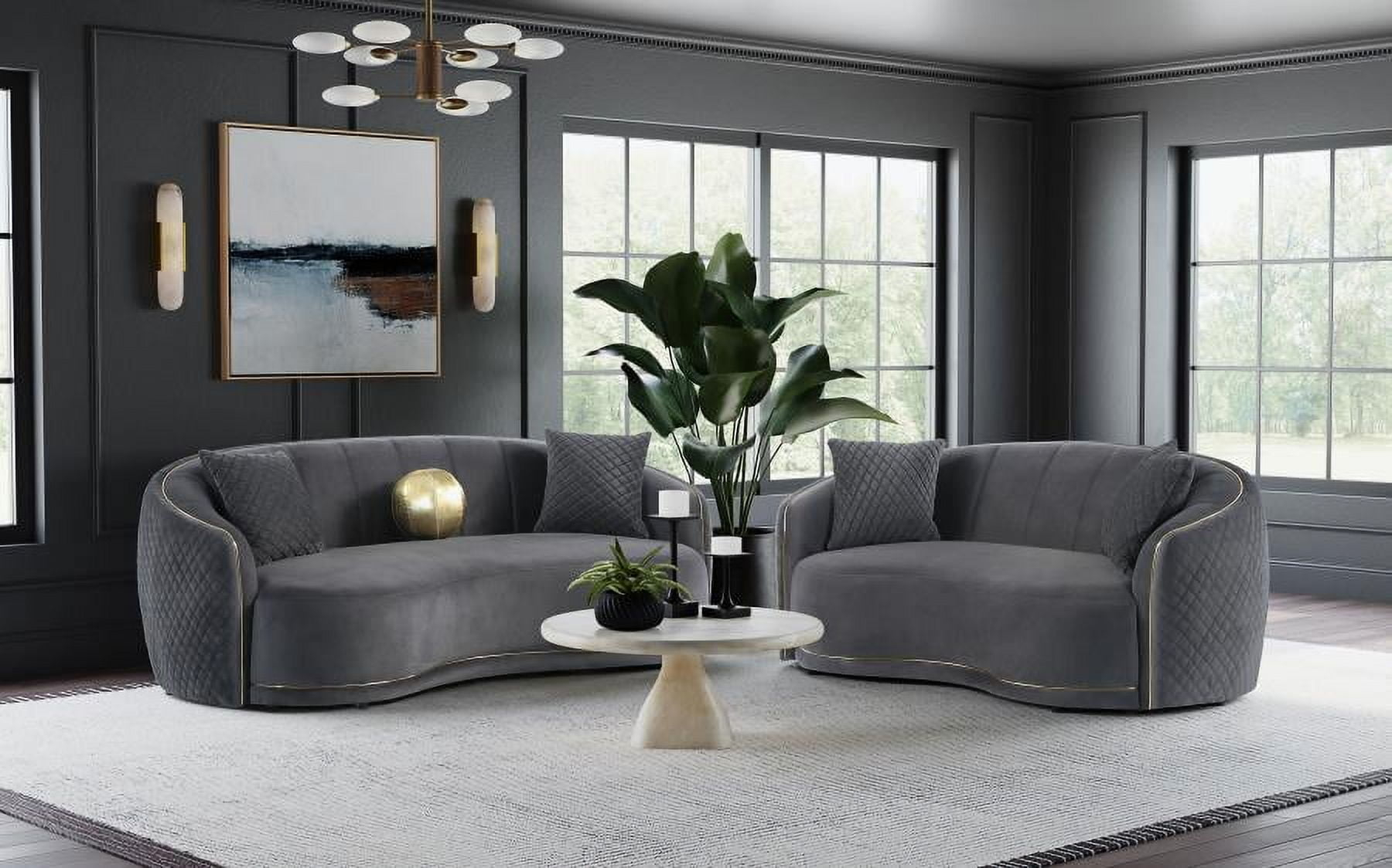 Coaster Brookside 2-Piece Velvet Fabric Upholstered Sofa Set in Dark Gray