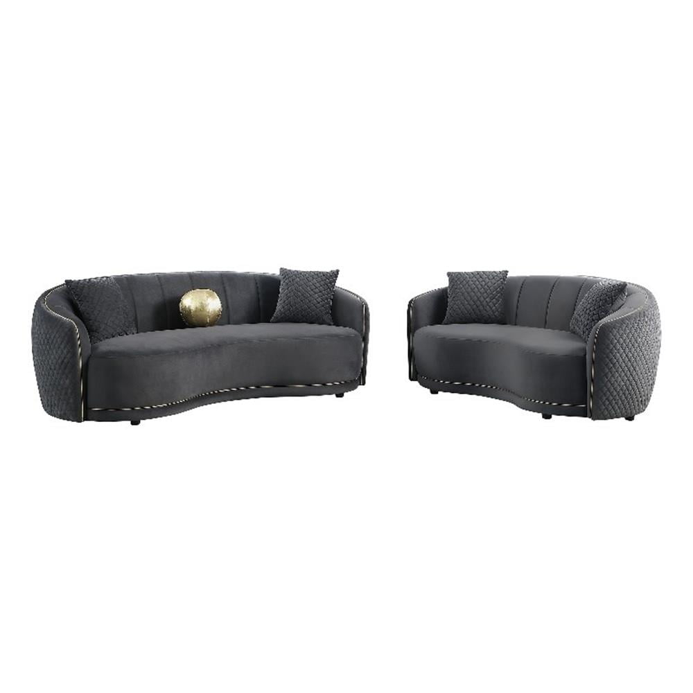 Coaster Brookside 2-Piece Velvet Fabric Upholstered Sofa Set in Dark Gray