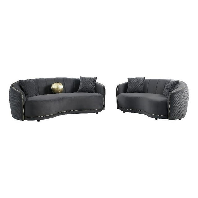 Coaster Brookside 2-Piece Velvet Fabric Upholstered Sofa Set in Dark Gray