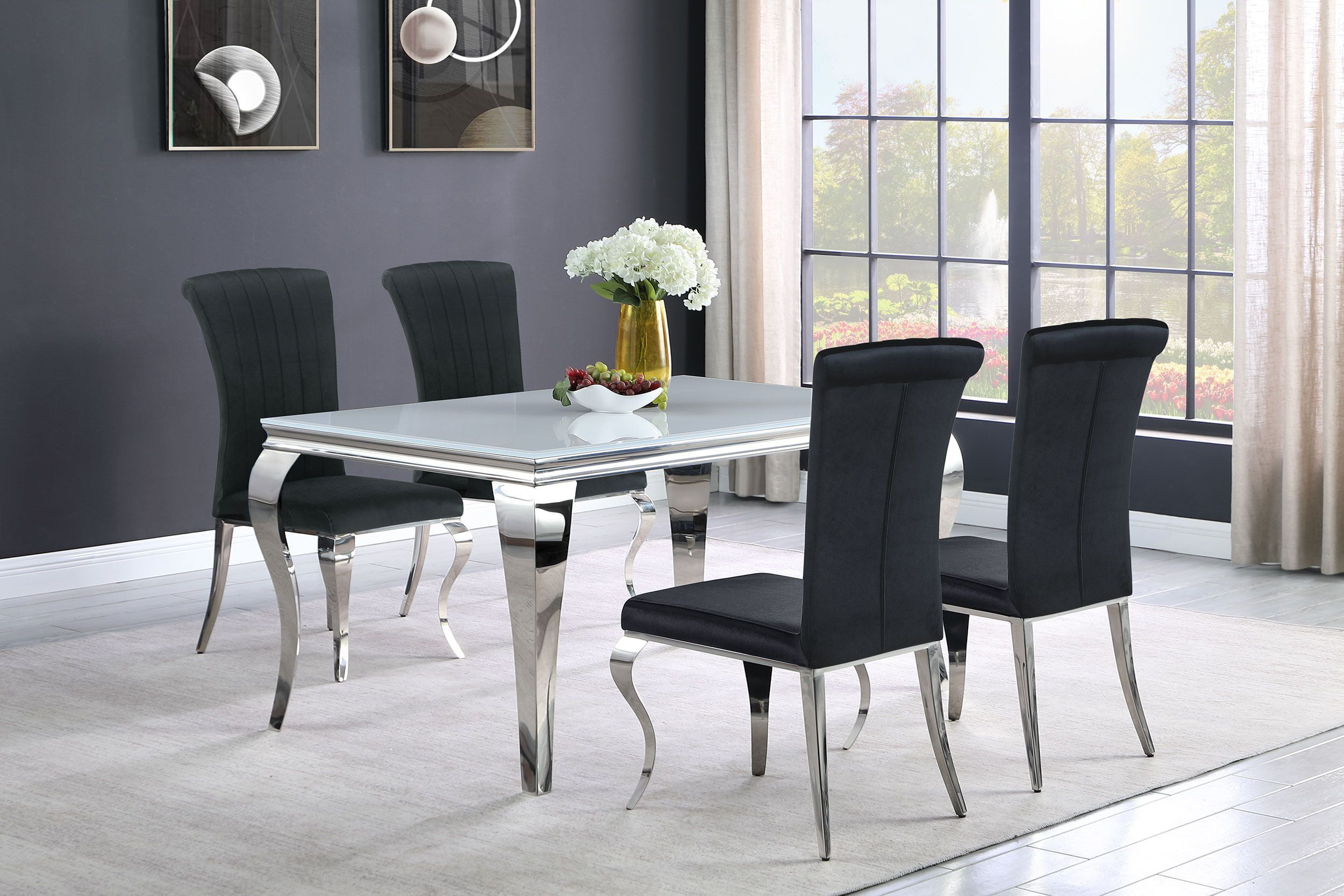 Coaster Carone 5-Piece Modern Metal Rectangular Dining Set in Black and Chrome