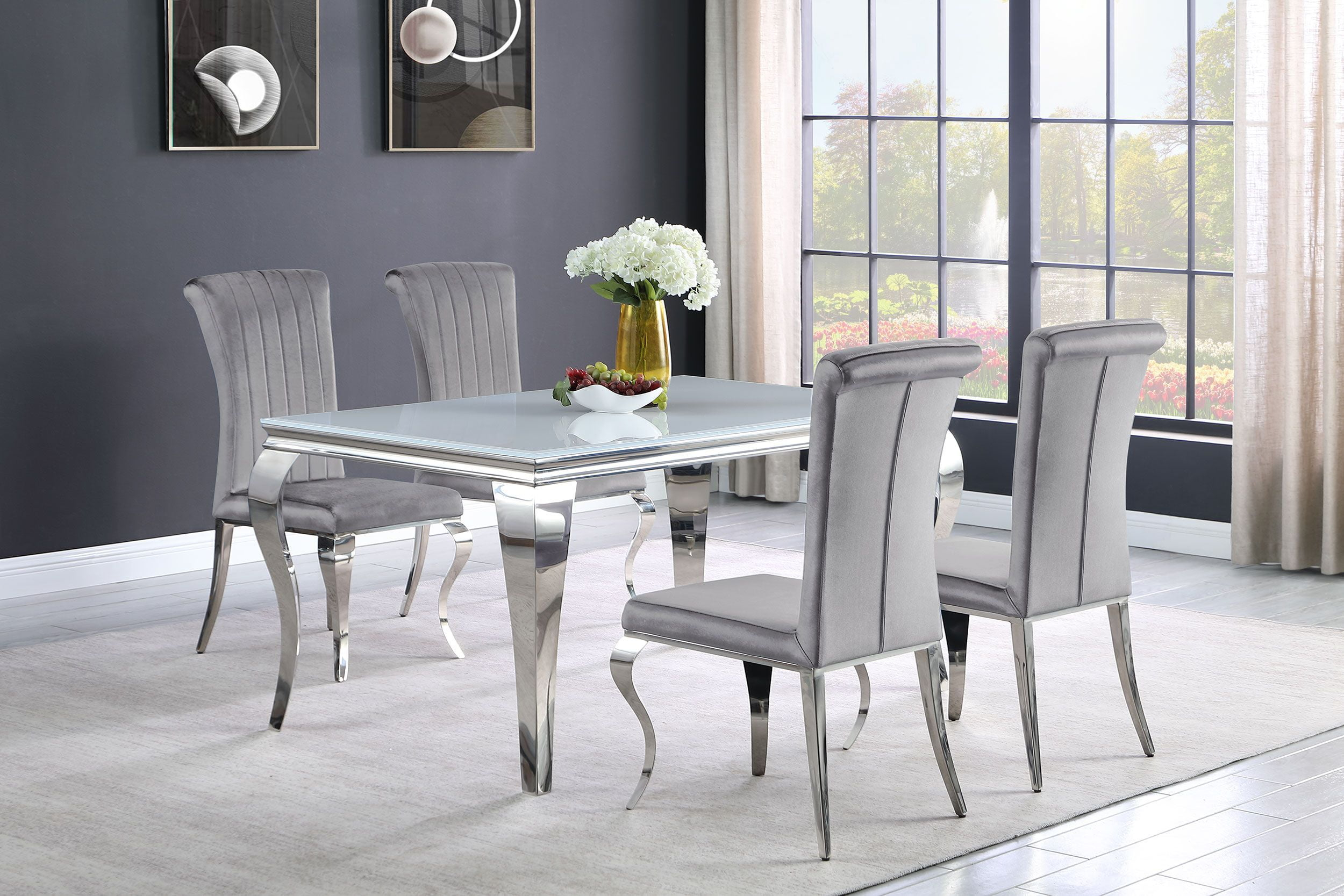 Coaster Carone 5-Piece Modern Metal Rectangular Dining Set in Gray and Chrome