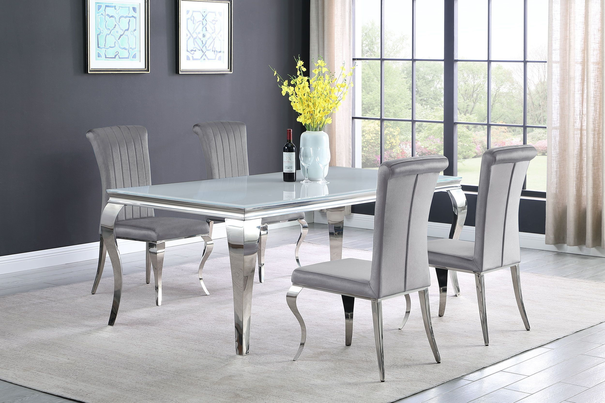 Coaster Carone 5-Piece Modern Metal Rectangular Dining Set in Gray and Chrome