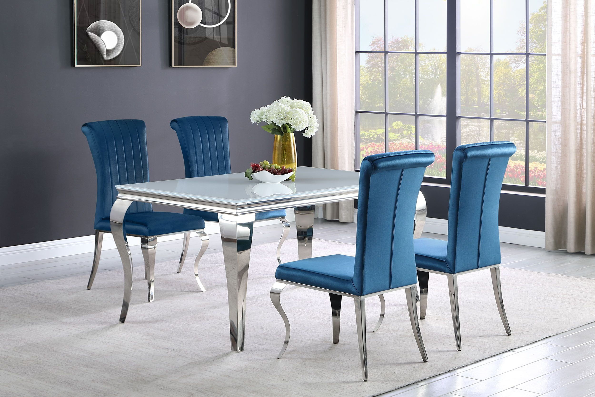 Coaster Carone 5-Piece Modern Metal Rectangular Dining Set in Teal and Chrome