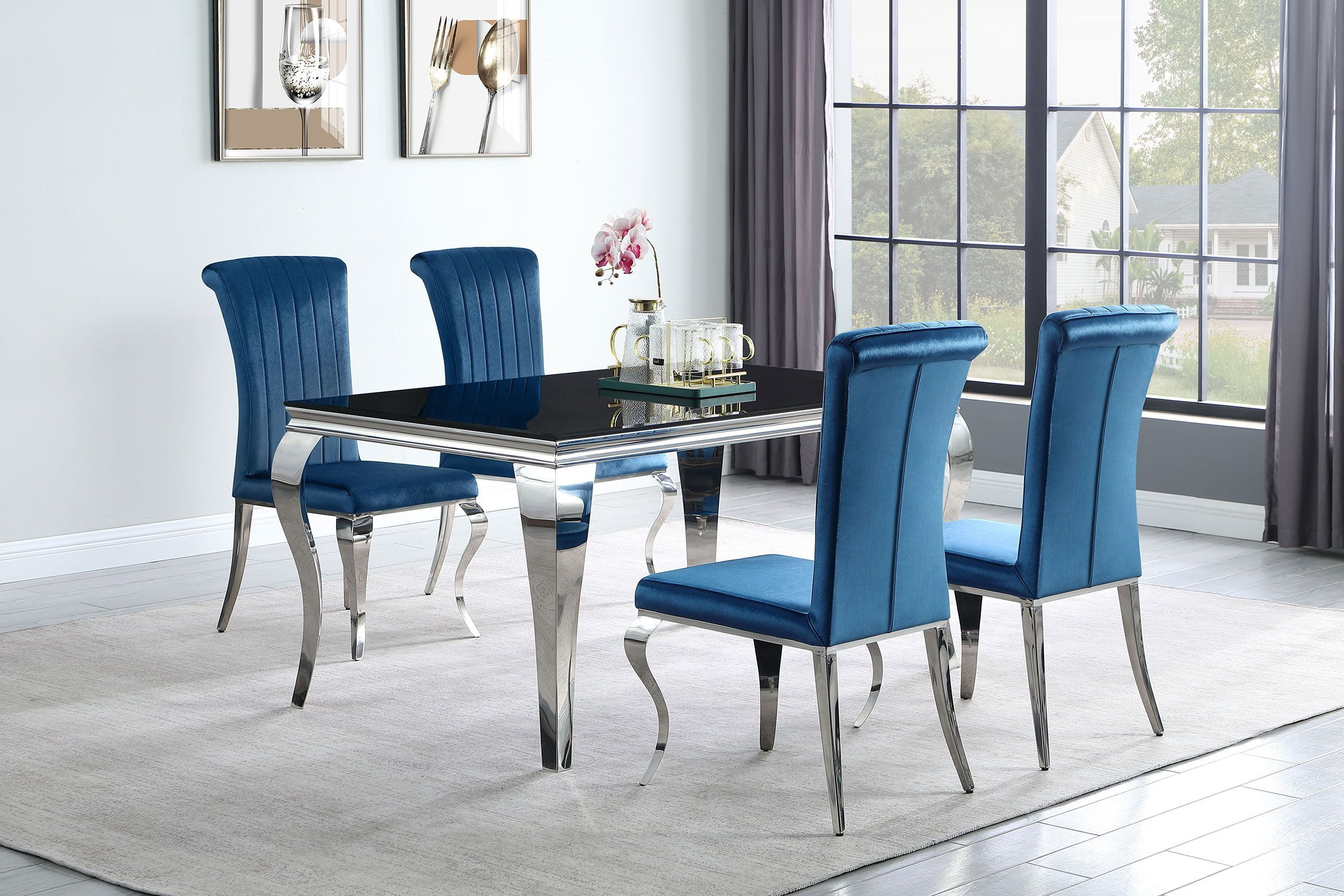 Coaster Carone 5-Piece Modern Metal Rectangular Dining Set in Teal and Chrome