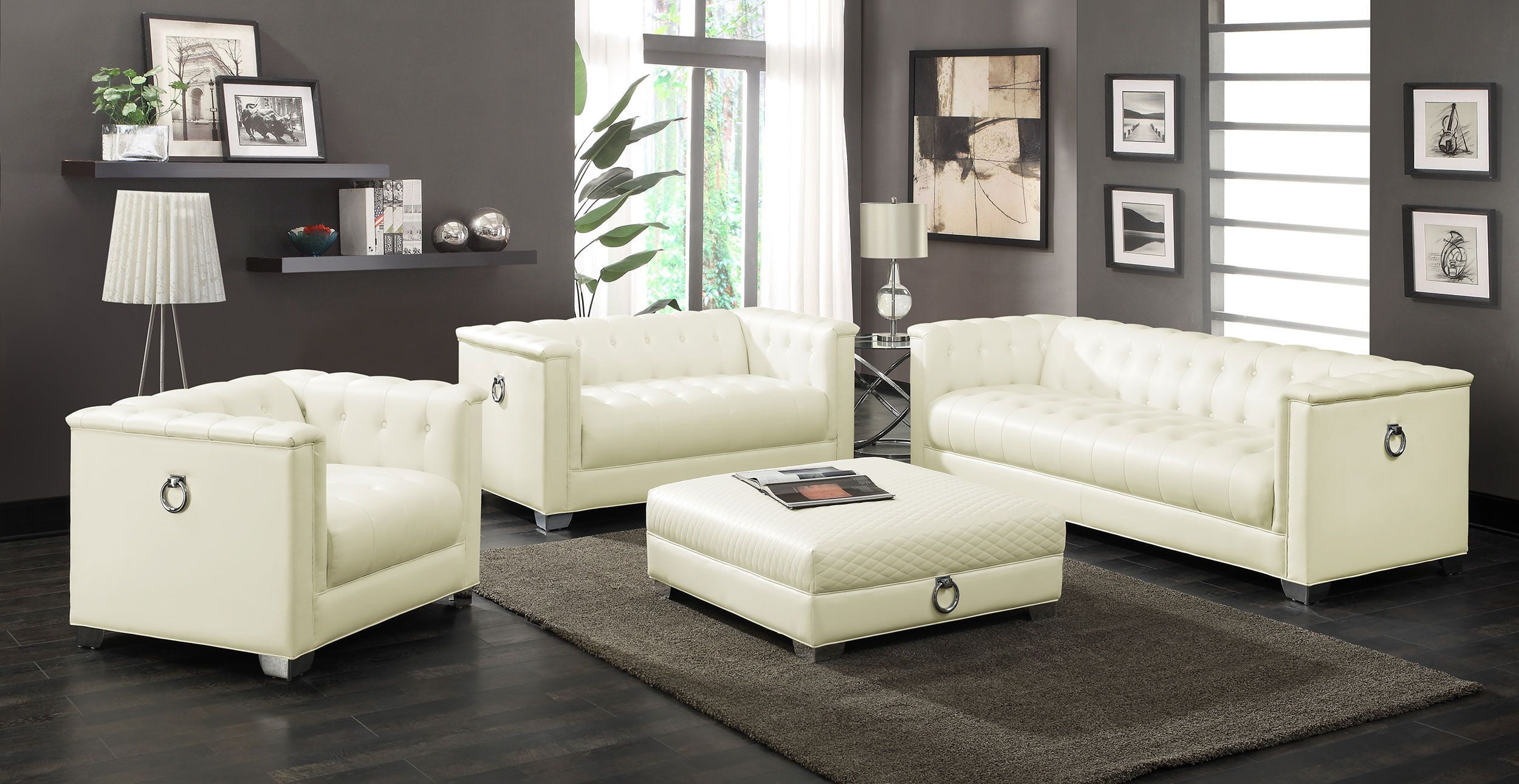 Coaster Chaviano 4-piece Modern Faux Leather Upholstered Tufted Sofa Set White