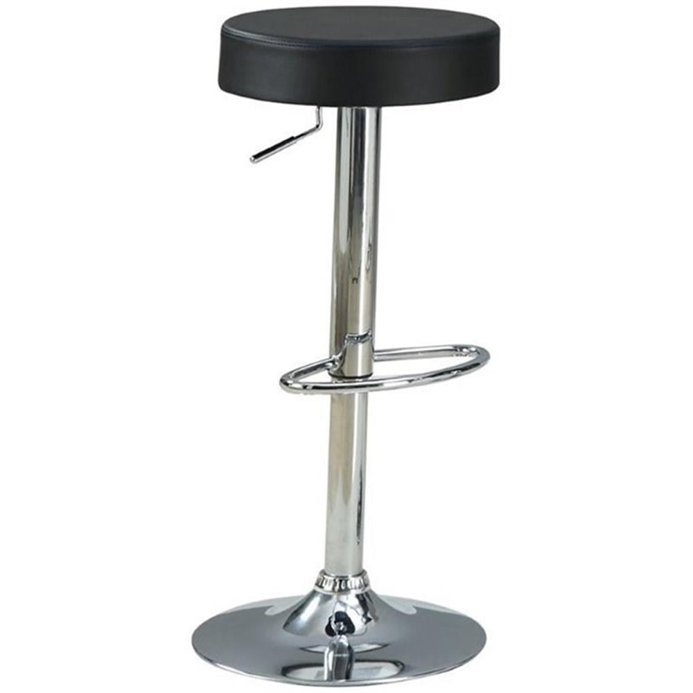 Coaster Contemporary Faux Leather Round Adjustable Bar Stool in Black