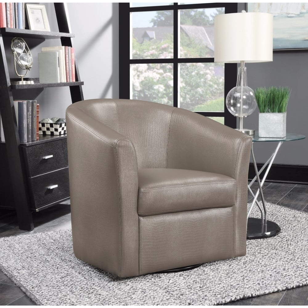 Coaster Contemporary Faux Leather Swivel Accent Chair in Gray