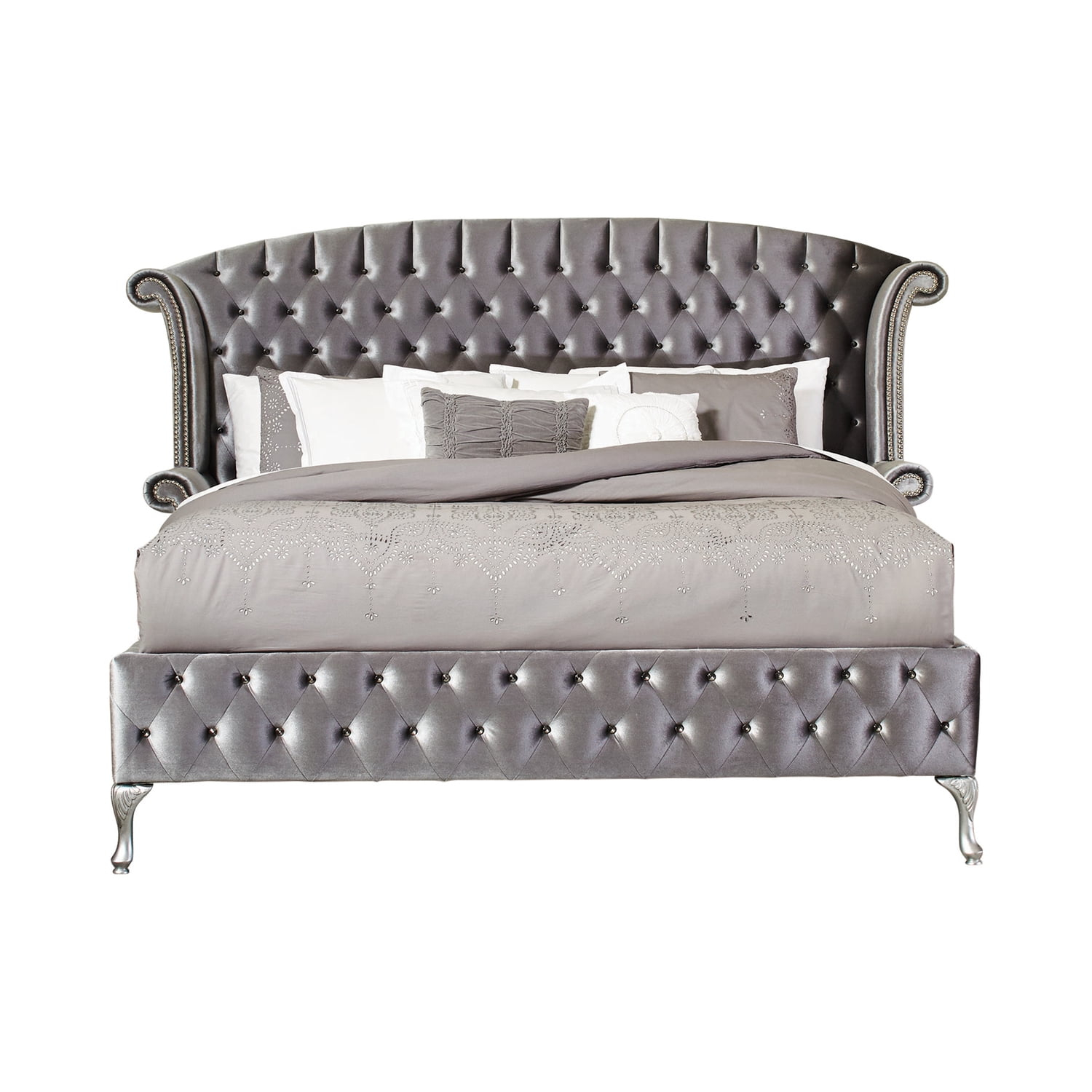 Coaster Deanna Tufted Upholstered Velvet California King Bed in Gray