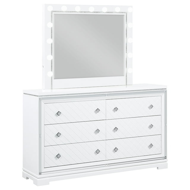 Coaster Eleanor Rectangular 6-drawer Wood Dresser with Mirror White