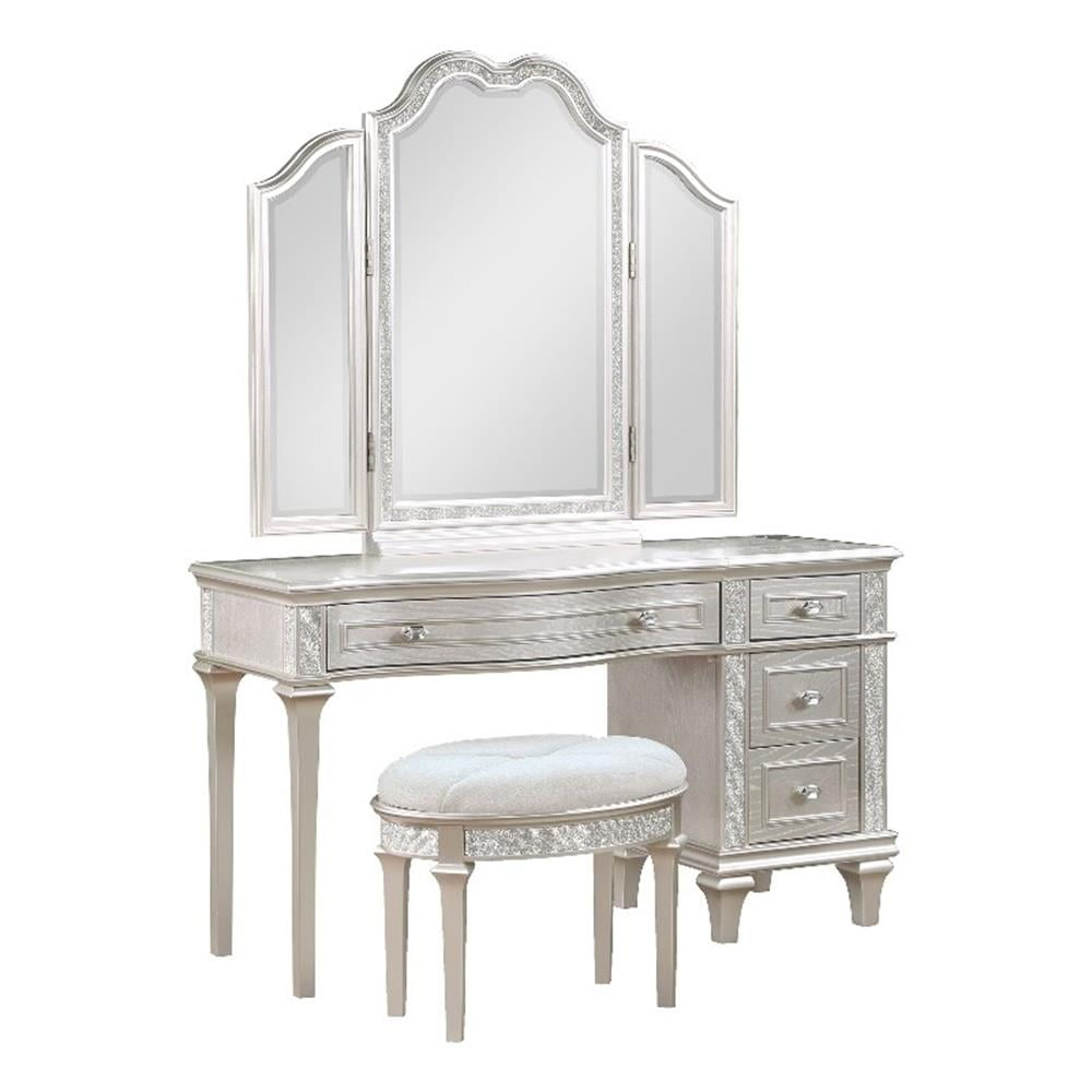 Coaster Evangeline 4-drawer Wood Vanity Table with Faux Diamond Trim Silver Oak