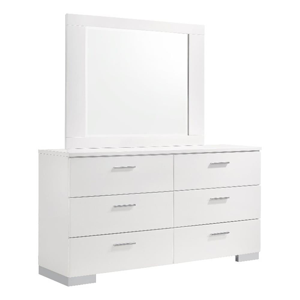 Coaster Felicity 6-drawer Wood Dresser with Mirror Glossy White