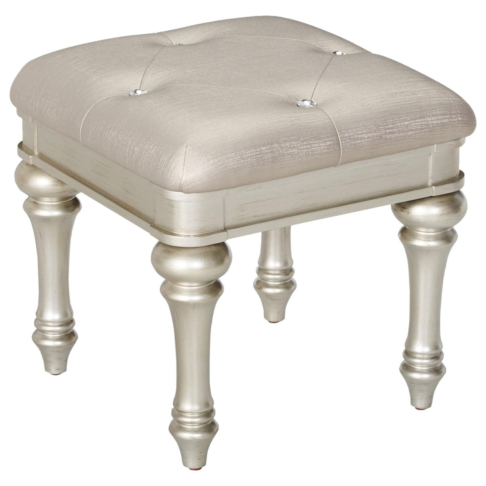 CintBllTer Bling Game Modern Glam Upholstered Accent Vanity Stool Metallic Gray Faux Leather Silver Finish