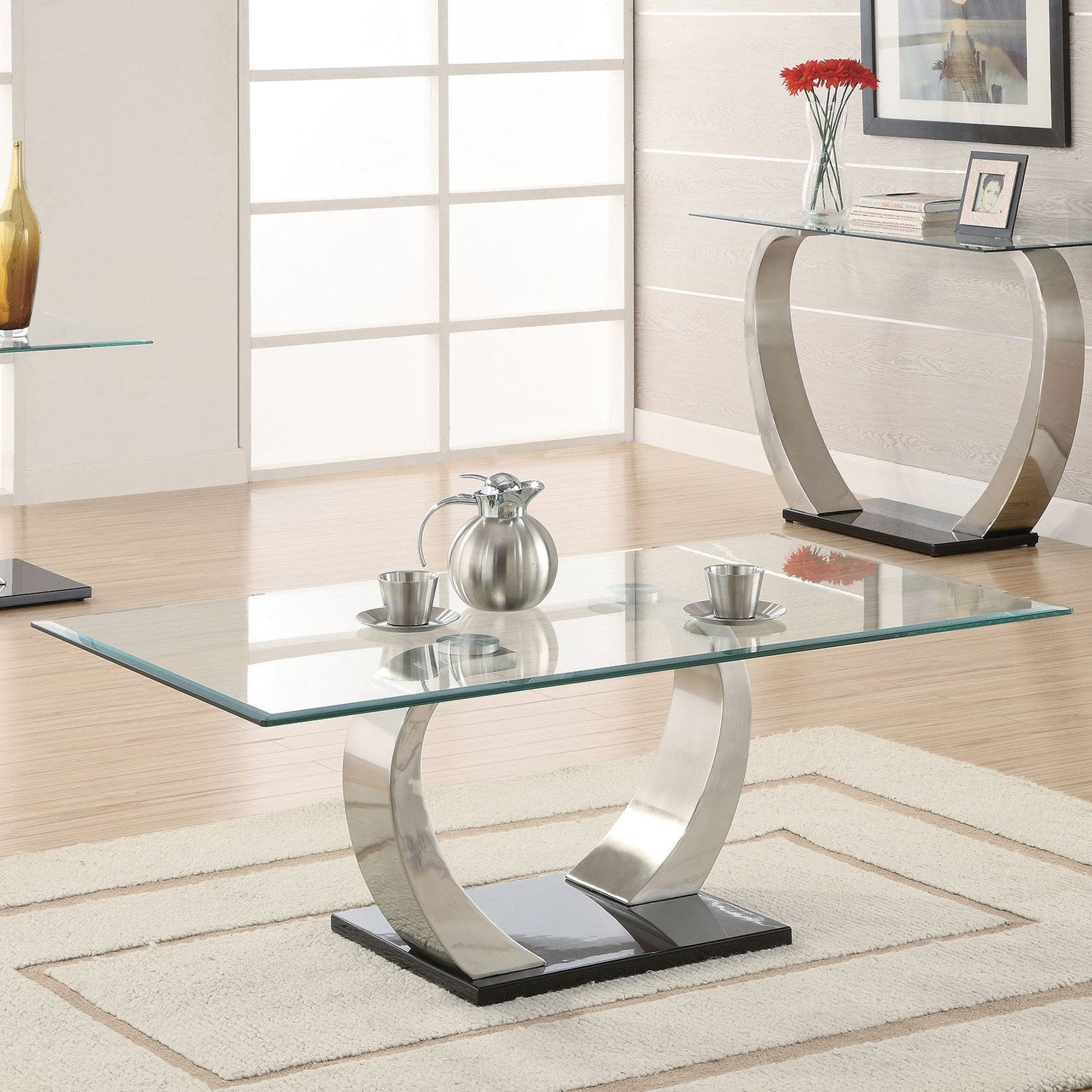 Coaster Company Modern Storage Rectangle Metal Coffee Table with Curved Legs, Black