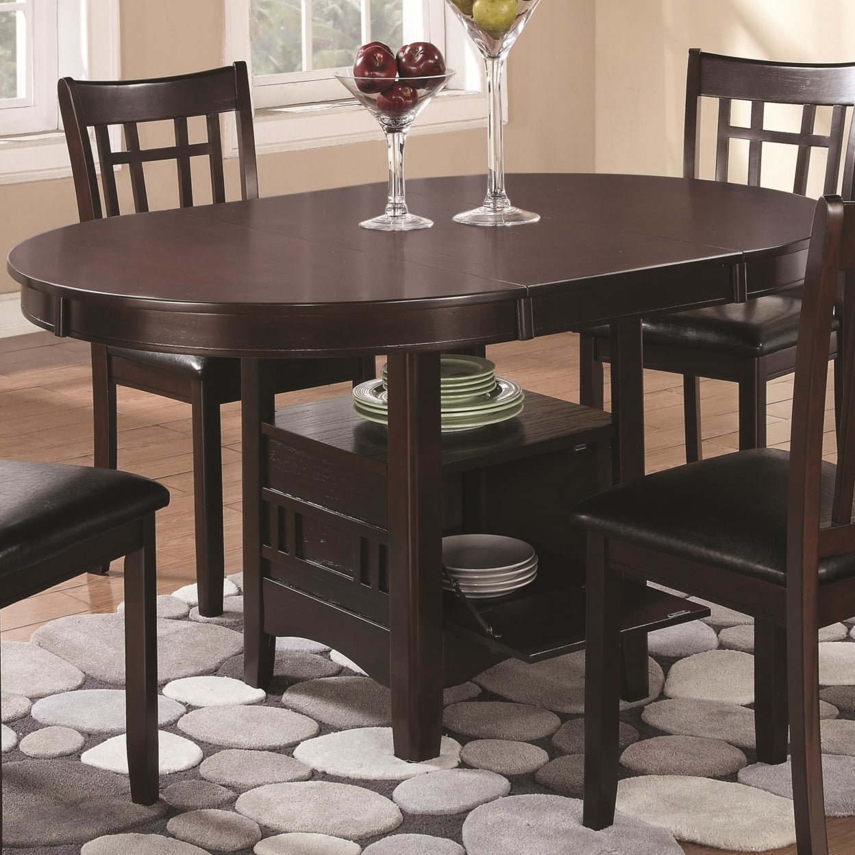 Coaster Lavon Extendable Storage Wood Dining Table in Espresso