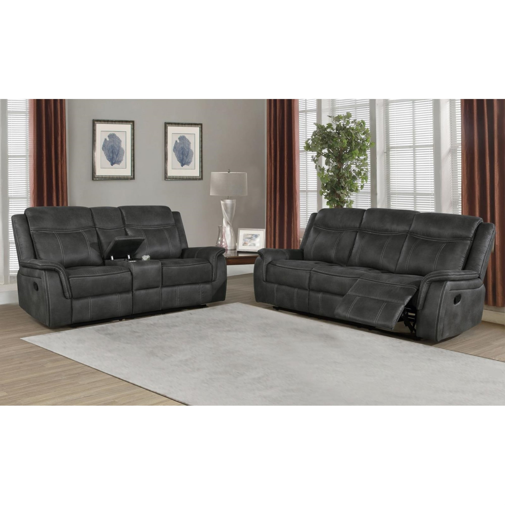 Coaster Lawrence 2-piece Faux Leather Upholstered Living Room Set Charcoal
