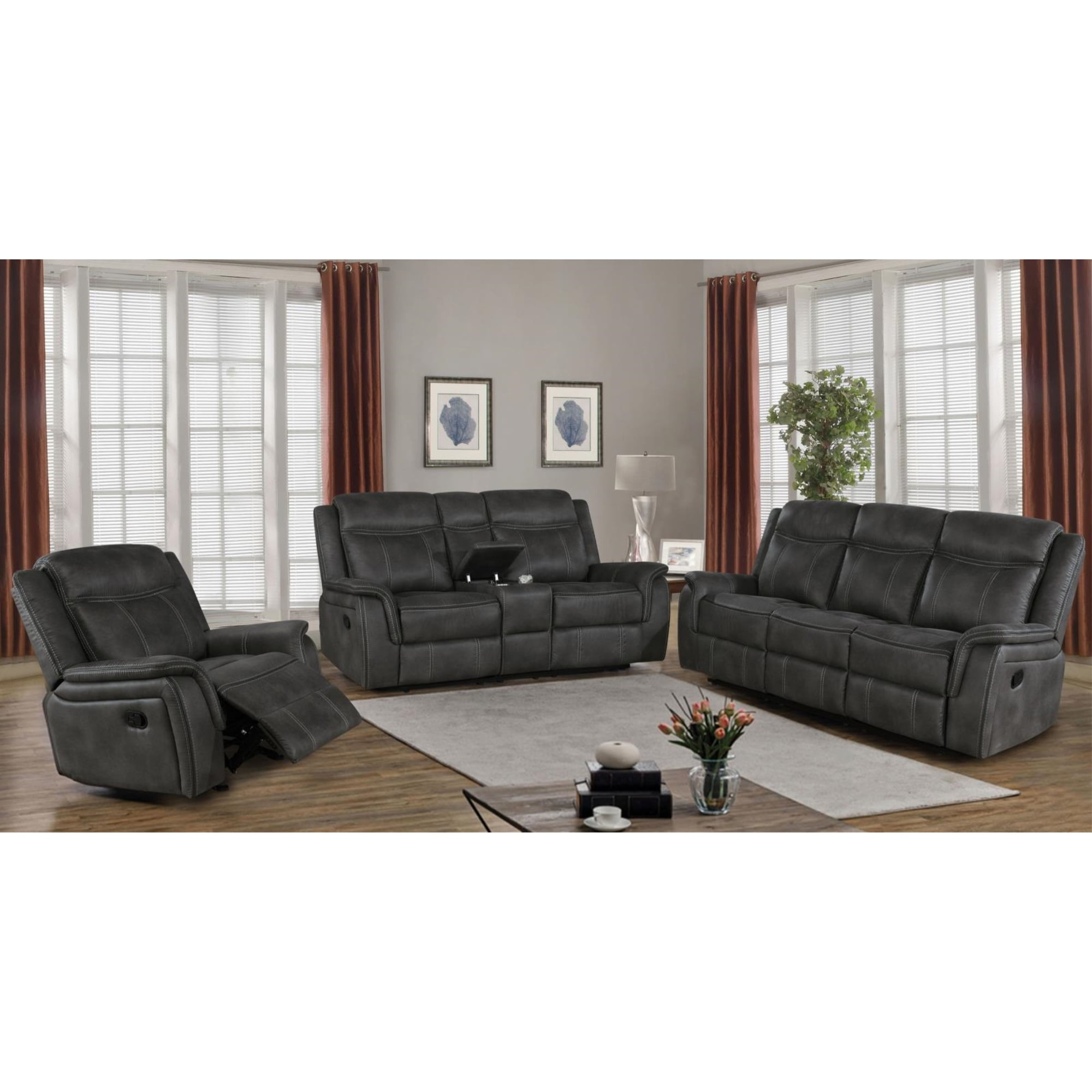 Coaster Lawrence 3-piece Faux Leather Upholstered Living Room Set Charcoal