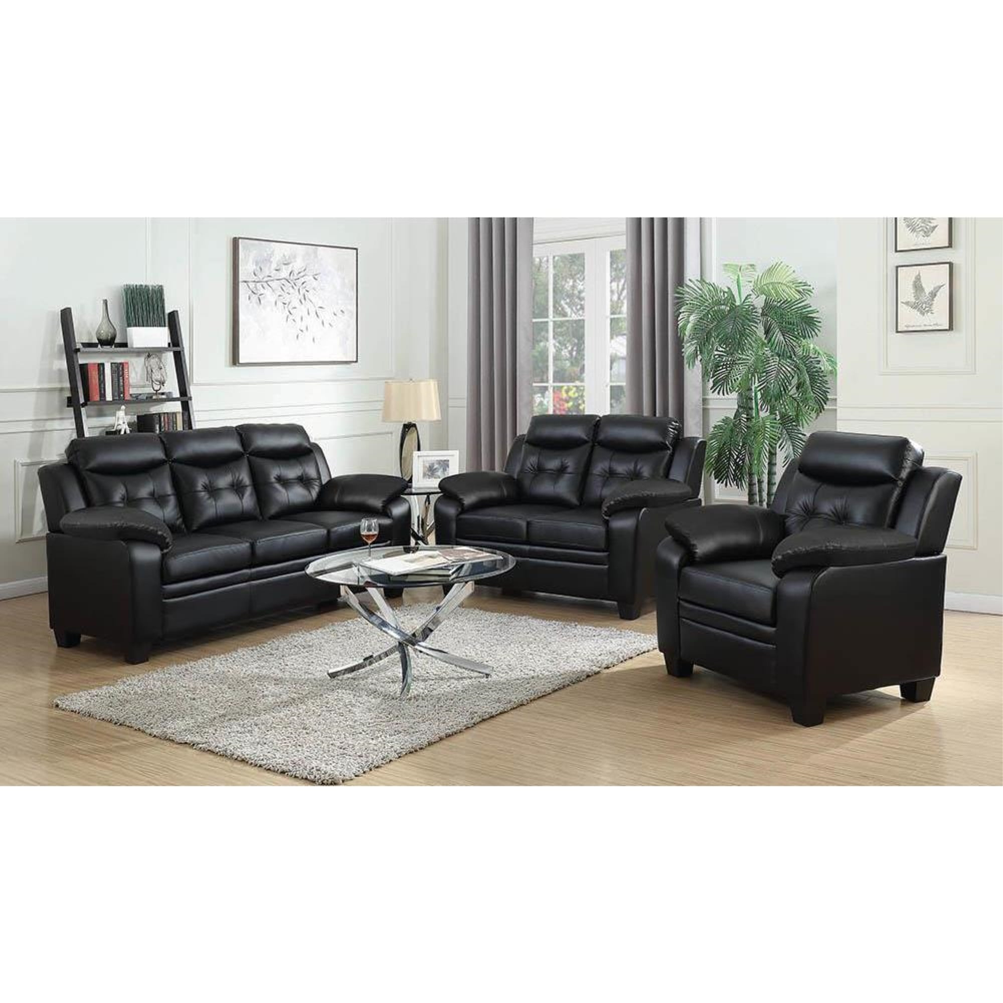 Coaster Leather Sofa Black Finish 506551