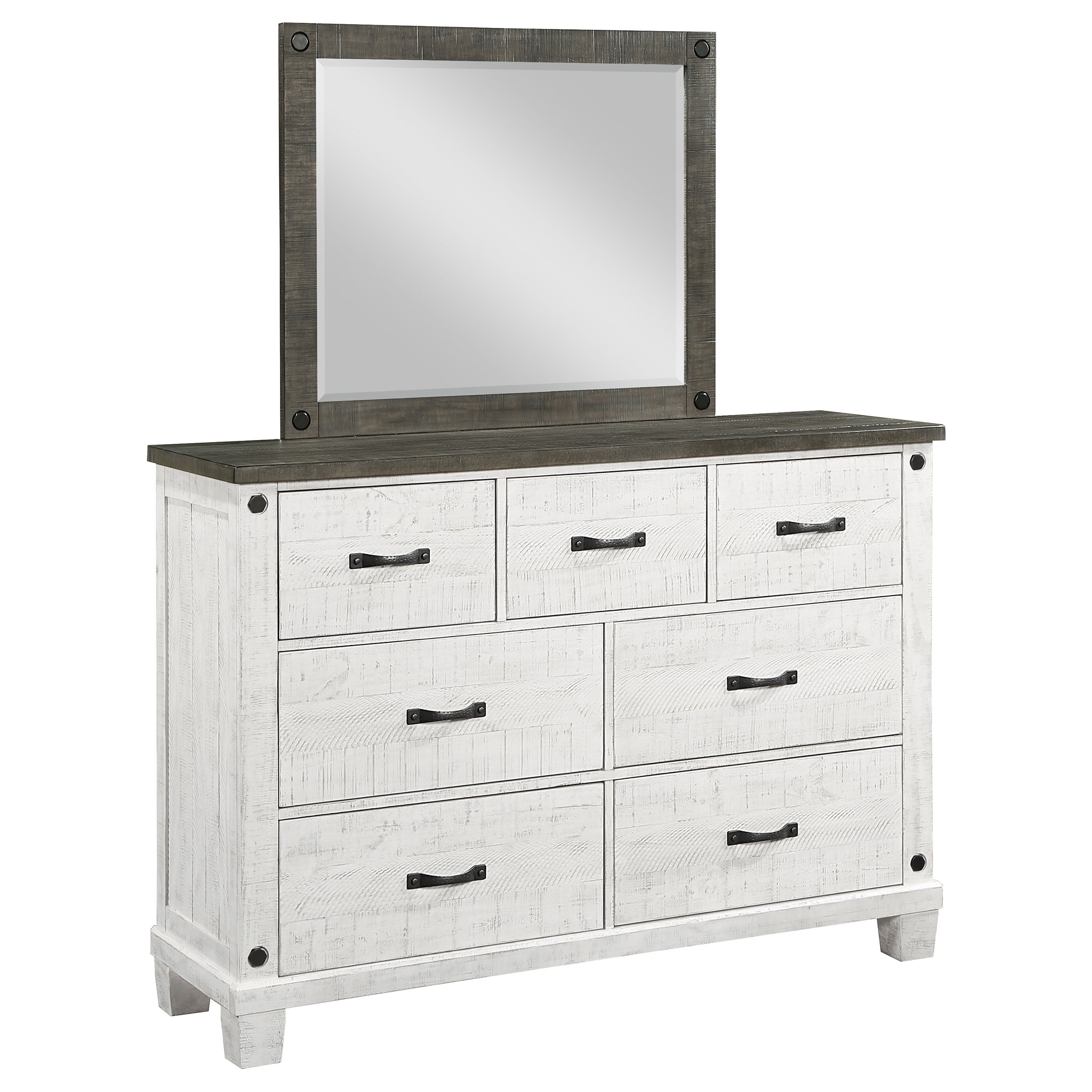 Coaster Lilith 7-drawer Wood Dresser with Mirror Distressed Gray and White