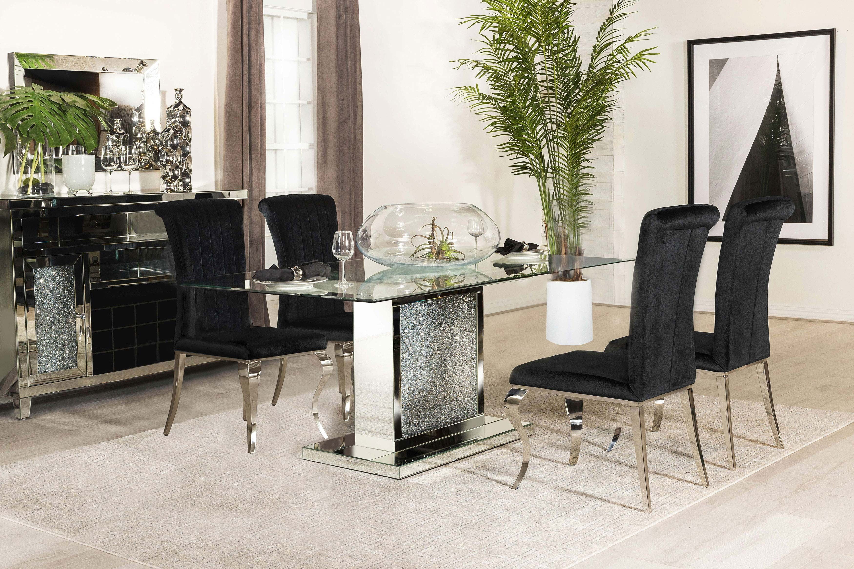 Coaster Marilyn 5-Piece Modern Glass Rectangular Dining Set in Mirror and Black