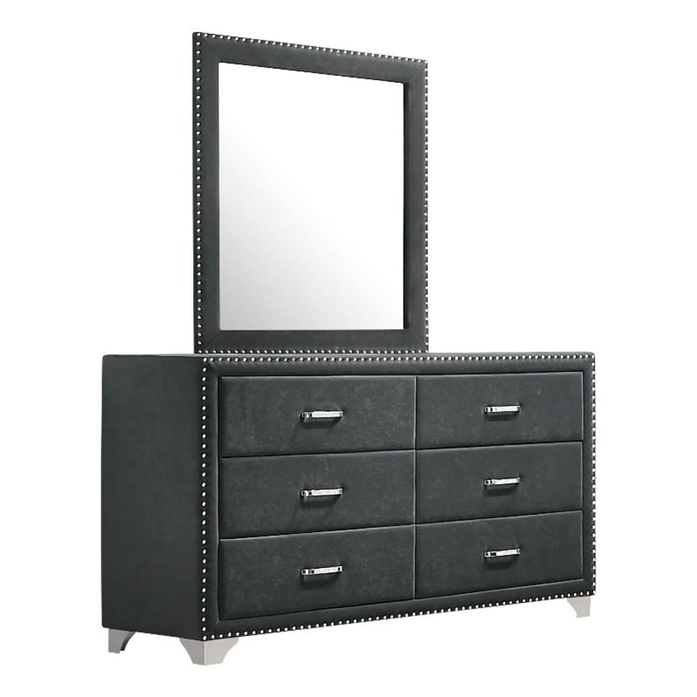Coaster Melody 6-drawer Velvet Upholstered Dresser with Mirror Gray