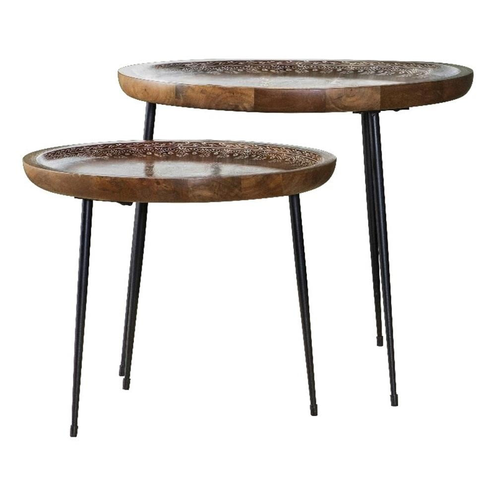 Coaster Nuala 2-Piece Round Wood Tray Top Nesting Table in Brown/Black