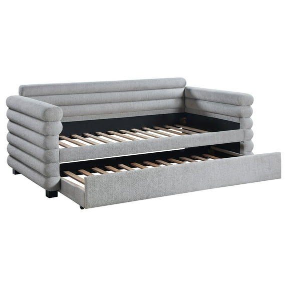 Coaster Patricia Boucle Fabric Upholstered Twin Day Bed with Trundle Gray