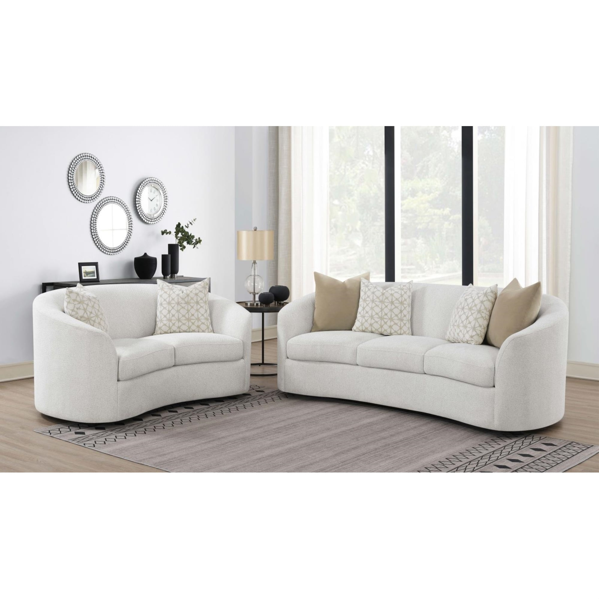 Coaster Company 2 Piece Mid Century Boucle Sofa And Loveseat Set Latte
