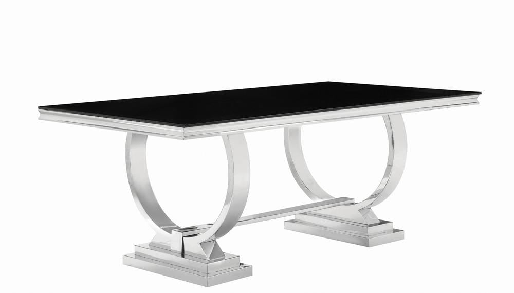 Coaster Rectangular Glass Dining Table with Swooping Double-Hoop in Black