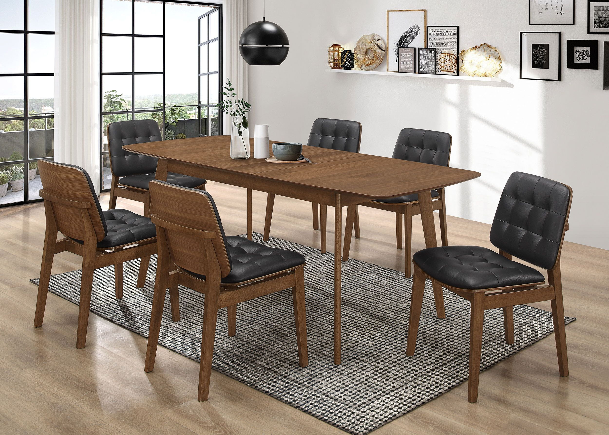 Coaster Redbridge 7-piece Rectangular Modern Wood Dining Set in Black and Walnut