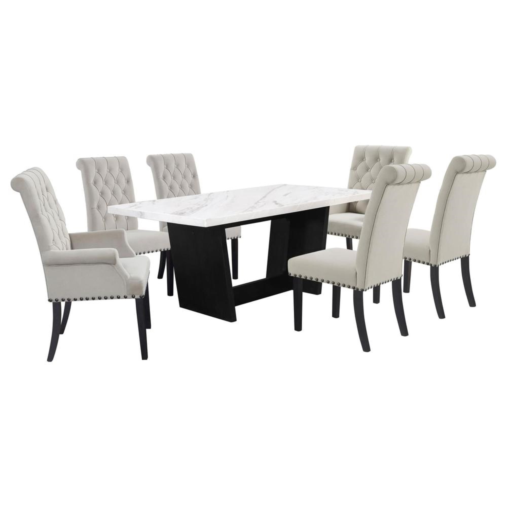 Coaster Sherry 7-piece Rectangular Marble Top Dining Set Sand and White