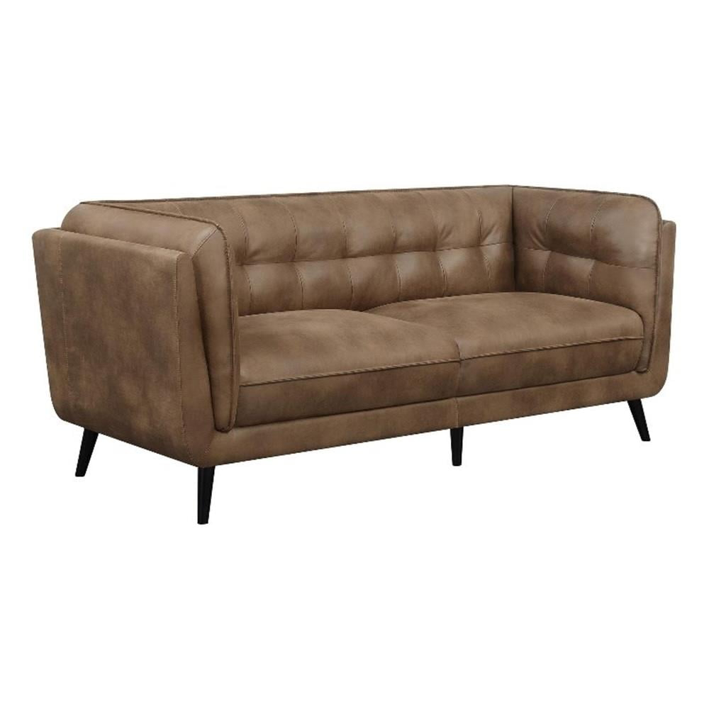 Coaster Thatcher Faux Leather Upholstered Button Tufted Sofa Brown