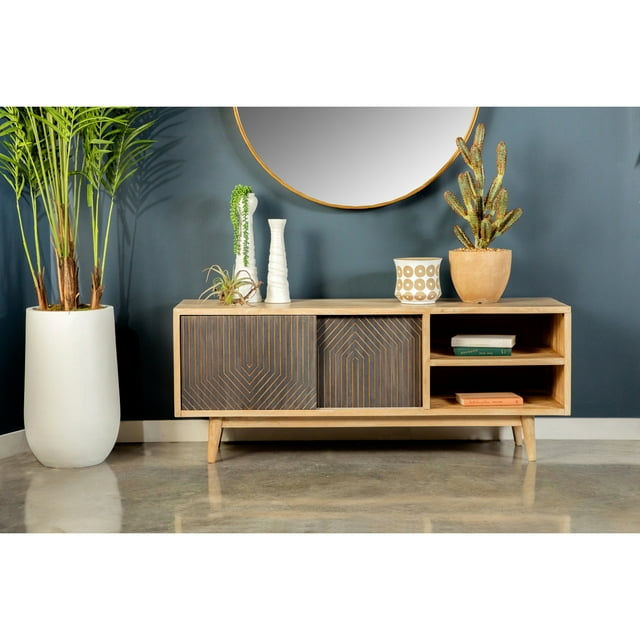 Coaster Wood TV Console for TVs up to 60" with Sliding Doors in Natural