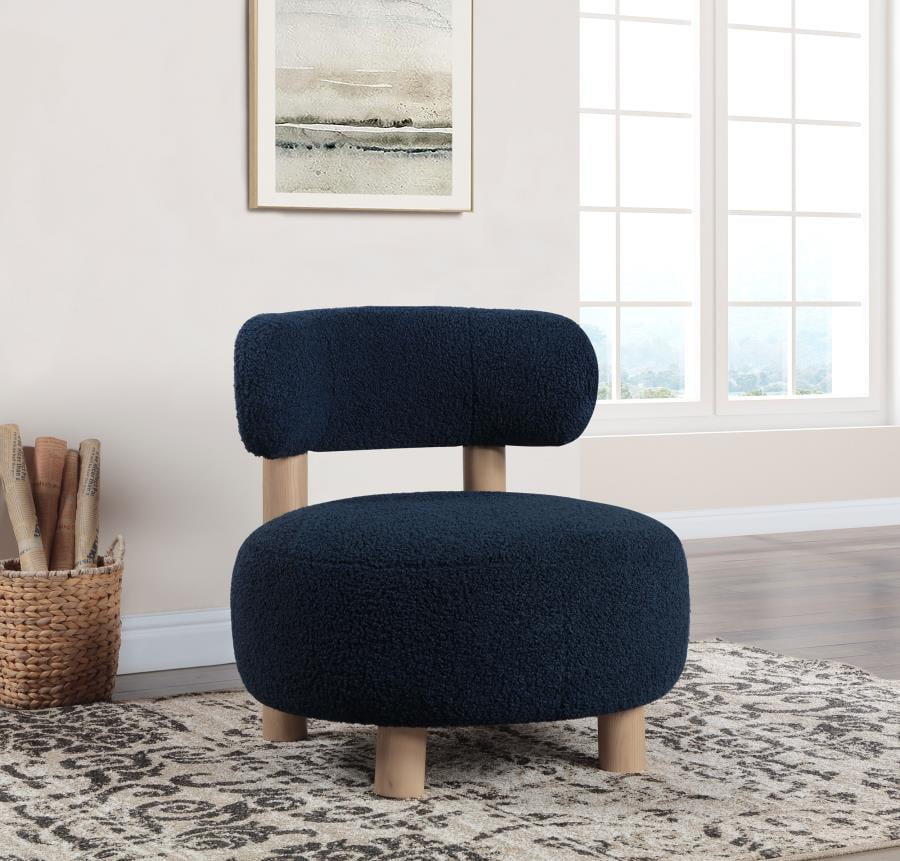 Coaster Zonie Boucle Fabric Upholstered Barrel Back Accent Chair Blue