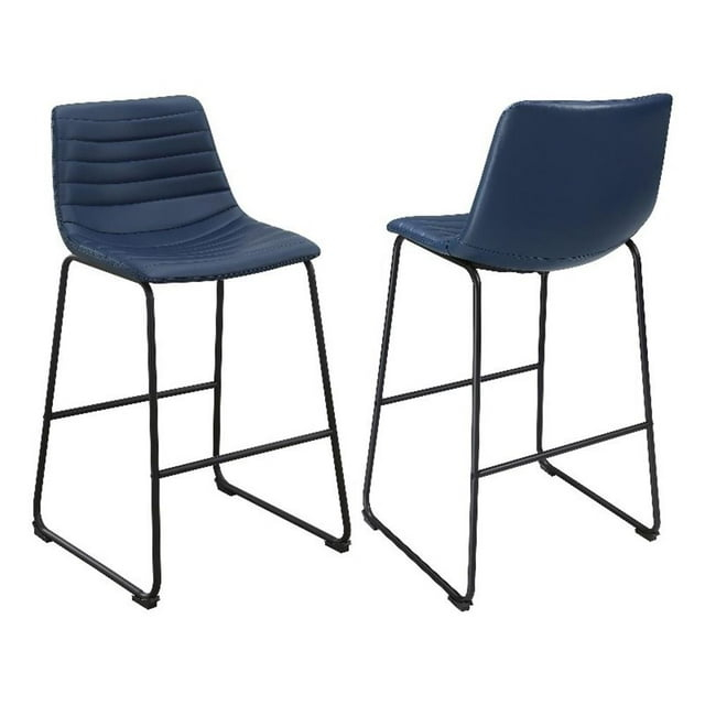 Coaster Zuni Rustic Faux Leather Upholstered Counter Chair in Blue